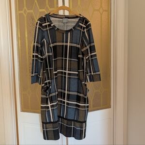 Rabbit Rabbit Rabbit Plaid Shift Dress in Blue, Black & Cream